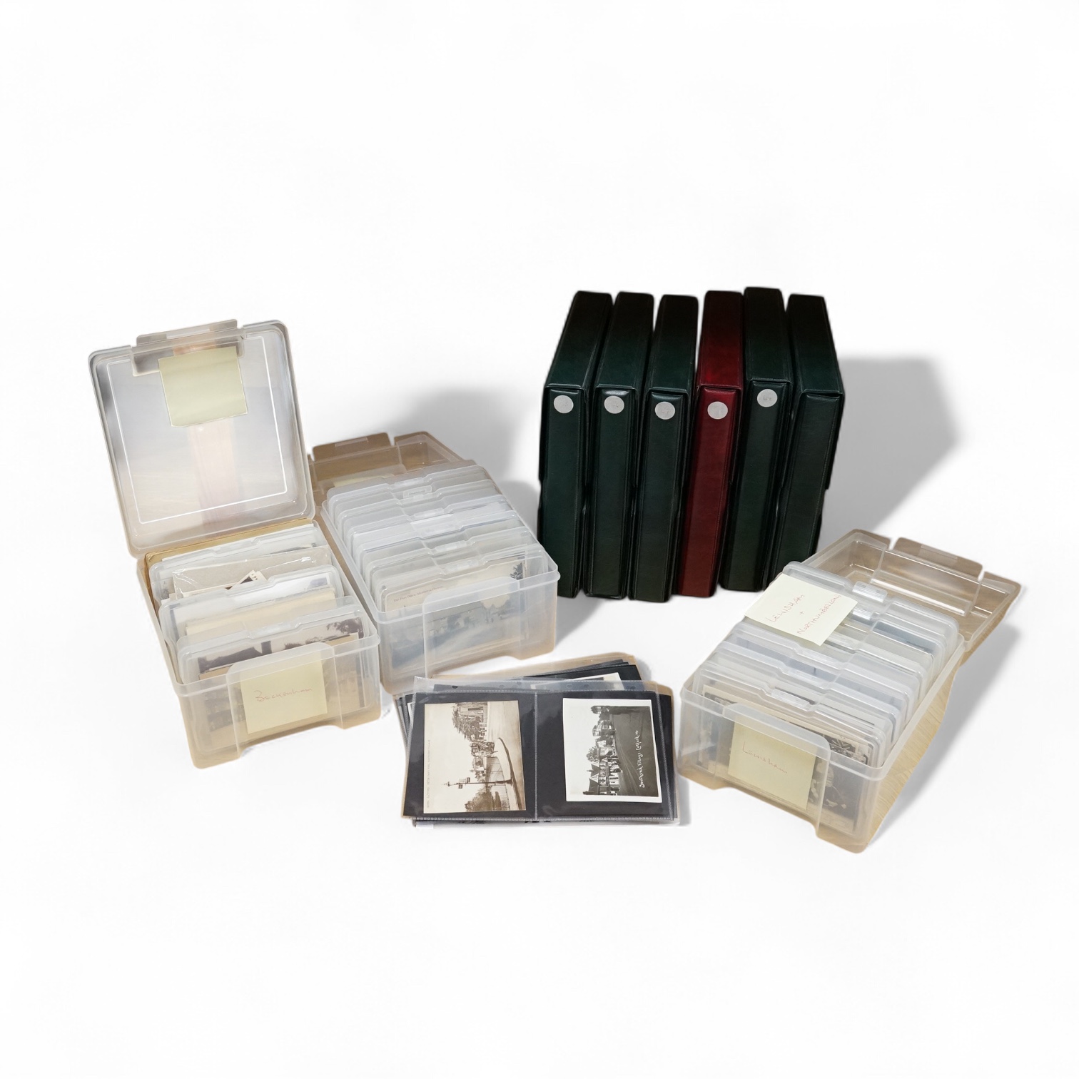 Six folders and three boxes of early to mid 20th century postcards, mainly of scenes of Kent and Greater London, including; Beckenham, Lewisham, Blackheath, Forest Hill, Sydenham, etc. together with a few of Northumberla